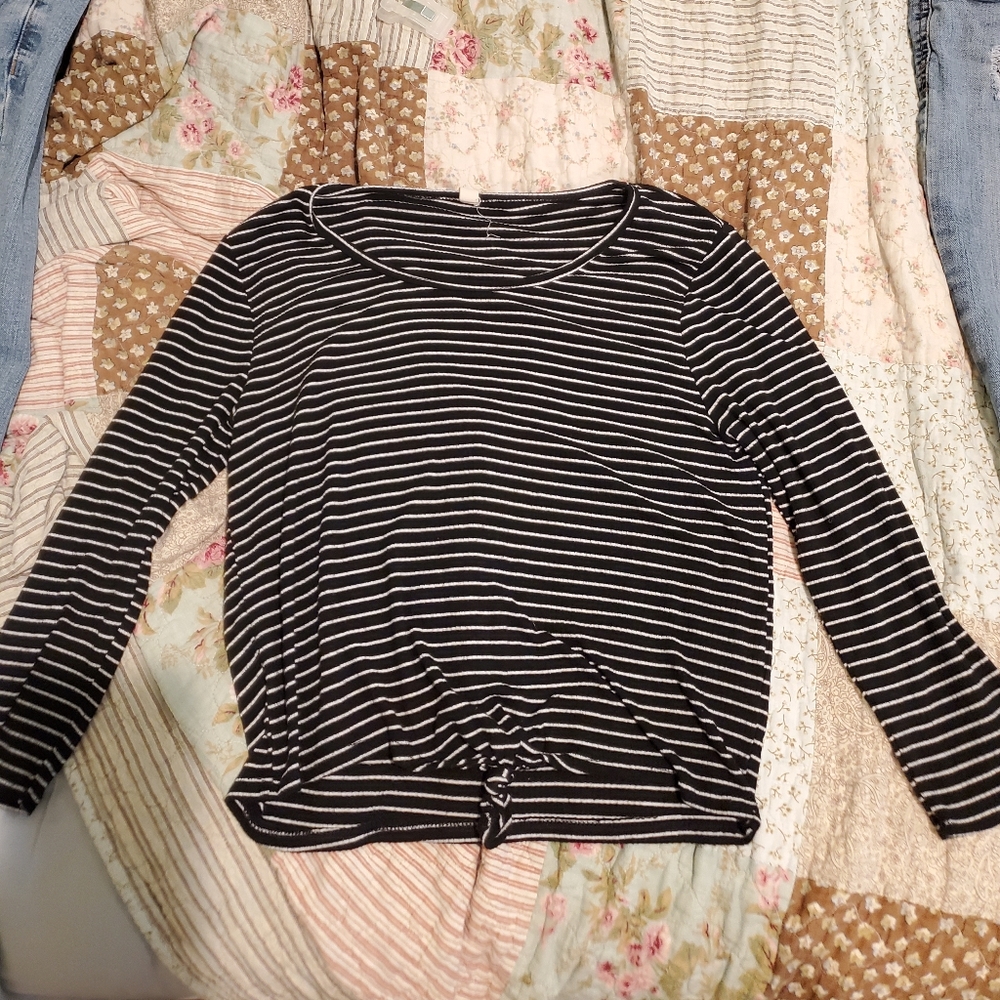 Black and white striped crop top